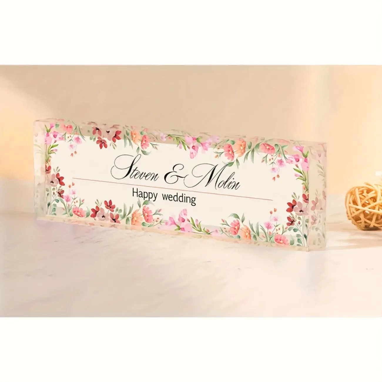 Desk Name Plate - ป้ายชื่ออะคริลิก 2 มิติ แบบปรับแต่งได้ ลายดอกไม้สีสันสดใส ของตกแต่งโต๊ะทำงานสุดเก๋
