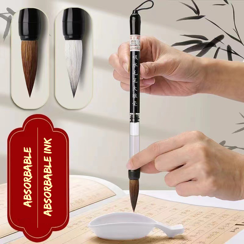 Fountain Pen Ink - ชุดแปรงเขียนตัวอักษร3ชิ้น, แปรงระบายสีเก็บน้ำปากกาดูดหมึกหมาป่าอัตโนมัติแปรงเขียนจุดกลมอ่อน